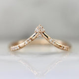 Round Diamond Tiara Ring - 14K Rose Gold Chevron Midi Band