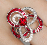 Art Deco Pigeon Blood Ruby 18K Gold Free Form Ring