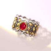 Italian-Crafted Ruby Oval Honeycomb Ring in 18K Gold