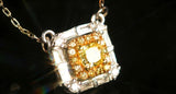 Fancy Yellow Diamonds Square Cut Necklace in 18K White Gold