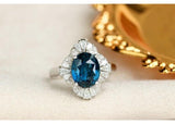 2ct Blue Sapphire Halo Diamond Pendant in 18K White Gold