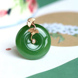 Ginkgo Jade 25x25mm Donut Shape & Diamond 18K Gold Pendant