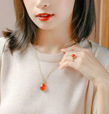 Huge Southern Red Agate Tsavorite Necklace - 18K Yellow Gold