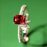 Mansin Red Spinel & Diamond Cluster Ring - 18K White Gold