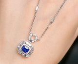 Art Deco Blue Sapphire 18K Gold Necklace & White Diamond