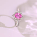 1.5ct Pink Peach Sapphire & Diamonds Cluster Ring - 18K White Gold