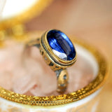 12x7mm Blue Sapphire 18K Gold Vintage Ring