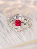 Red Spinel Cushion & White Sapphire Ballerina 18K Gold Ring
