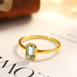Aquamarine Emerald Cut Ring - 18K Yellow Gold Bezel Set