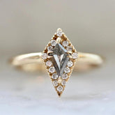 Grey Kite Rose Cut Salt & Pepper Diamond Ring | 18K Yellow Gold Ring | Galaxy Diamonds Ring
