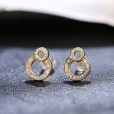 Circle Design Baguette White Diamond Earrings in 18K Yellow Gold