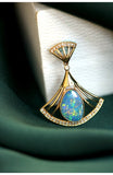 Blue Opal Diamond Fan Shape Pendant - 18K Yellow Gold