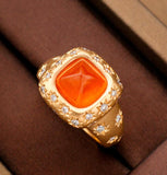 Star Engraved 3.8ct Fanta Garnet Ring in 18K Yellow Gold Ring