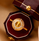 Chrysoberyl Cat's Eye Engraved 18K Gold Brush Finish Ring