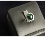5.3ct Green Cat's Eye Gemstone Cabochon & Custer Diamond 18K Ring