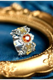 Italian Crafted 18K Two Tone Gold Ring - Sapphire Garnet Diamond