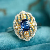 Blue Sapphire 18K Gold Free Form Ring with Diamonds