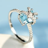 Aquamarine Diamond Ring - Emerald Cut 18K White Gold Bow Ring