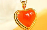 Southern Red Agate Heart Necklace with Diamond Accent in 18K Gold