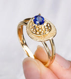 Melting Design 18K Gold Ring with Blue Sapphire