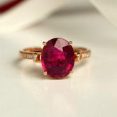 3.23ct Rubellite Oval Cut & Diamonds Ring in 18K Yellow Gold