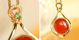 Cabochon Southern Red Agate Diamond Necklace - 18K Yellow Gold