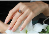 Engraved Flower Ring with Blue Sapphire - 18K Yellow Gold