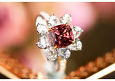 Flower Redish Spinel 1.01ct & White Sapphire Ring - 18K White Gold