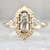 Art Deco Salt & Pepper Oval Rose Cut Diamond 18K Gold Wedding Ring