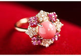 7mm Pink Coral Sphere & Diamond Ring in 18K Yellow Gold