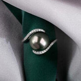11mm Tahitian Pearl & Diamonds Infinity Ring - 18K White Gold