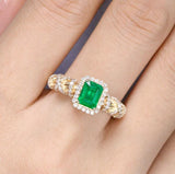 18K Twisted Dual Gold Crafted Emerald Diamonds Ring