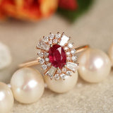 1.2ct Pigeon Blood Ruby & Diamond Ballerina Ring in 18K Rose Gold