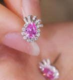 Pink Sapphire Pear Cluster Diamond Studs Earrings in 18K White Gold