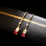 Red Spinel Cushion Hook Earrings - 18K Yellow Gold