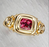 Chunky Gold Spinel Engraved Ring in 18K Yellow Gold