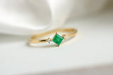 Emerald Square Cut and Side Diamond Ring in 18K Yellow Gold