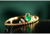Emerald Teardrop Cabochon Cut & Diamond Ring in 18K Yellow Gold