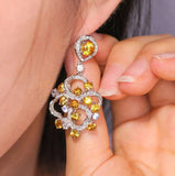 Cluster Yellow Sapphire Free Form Diamonds Earrings in 18K Gold
