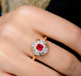 Red Jedi Spinel Double Halo 18K Ring - Italian Crafted