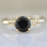 Black Diamond Round Cut Solitaire Ring - 18K Yellow Gold