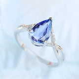 Pear Cut Blue Tanzanite Diamond Engagement Ring - 18K White Gold