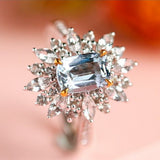 Blue Grey Spinel Rectangle & Diamond Proposal Ring - 18K Gold