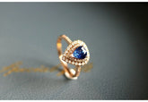 Blue Sapphire Teardrop Ring with Halo Diamonds - 18K White Gold