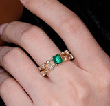 Cluster Pave Set Emerald 18K Gold Ring with Diamonds