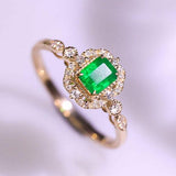 Emerald with White Diamond 18K Yellow Gold Ring