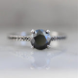 1ct Round Black Diamond Ring - 18K Yellow Gold