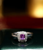 Double Halo Purple Spinel 18K Ring Set with Diamond