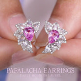 Padparadscha Pink Sapphire 18K Studs Earrings with Diamond