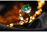 1ct Emerald Oval Cut & Diamond Ring in 18K White Gold
